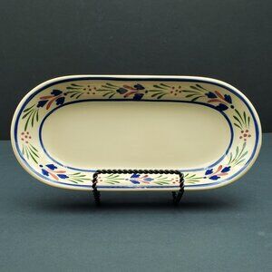 Syracuse China Tan Adobe Relish Dish Adobe Ware Blue Red Flowers Appetizer Plate